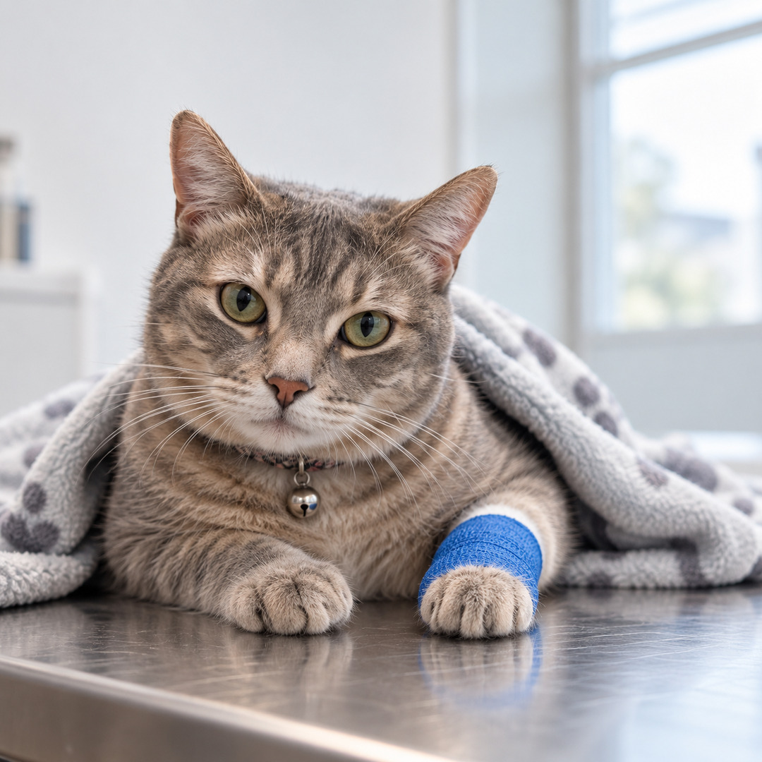Gato hospitalizado con atención veterinaria en Querétaro
