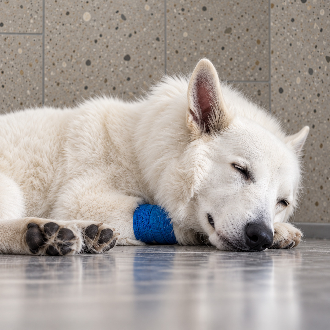 Perro en recuperación con atención veterinaria