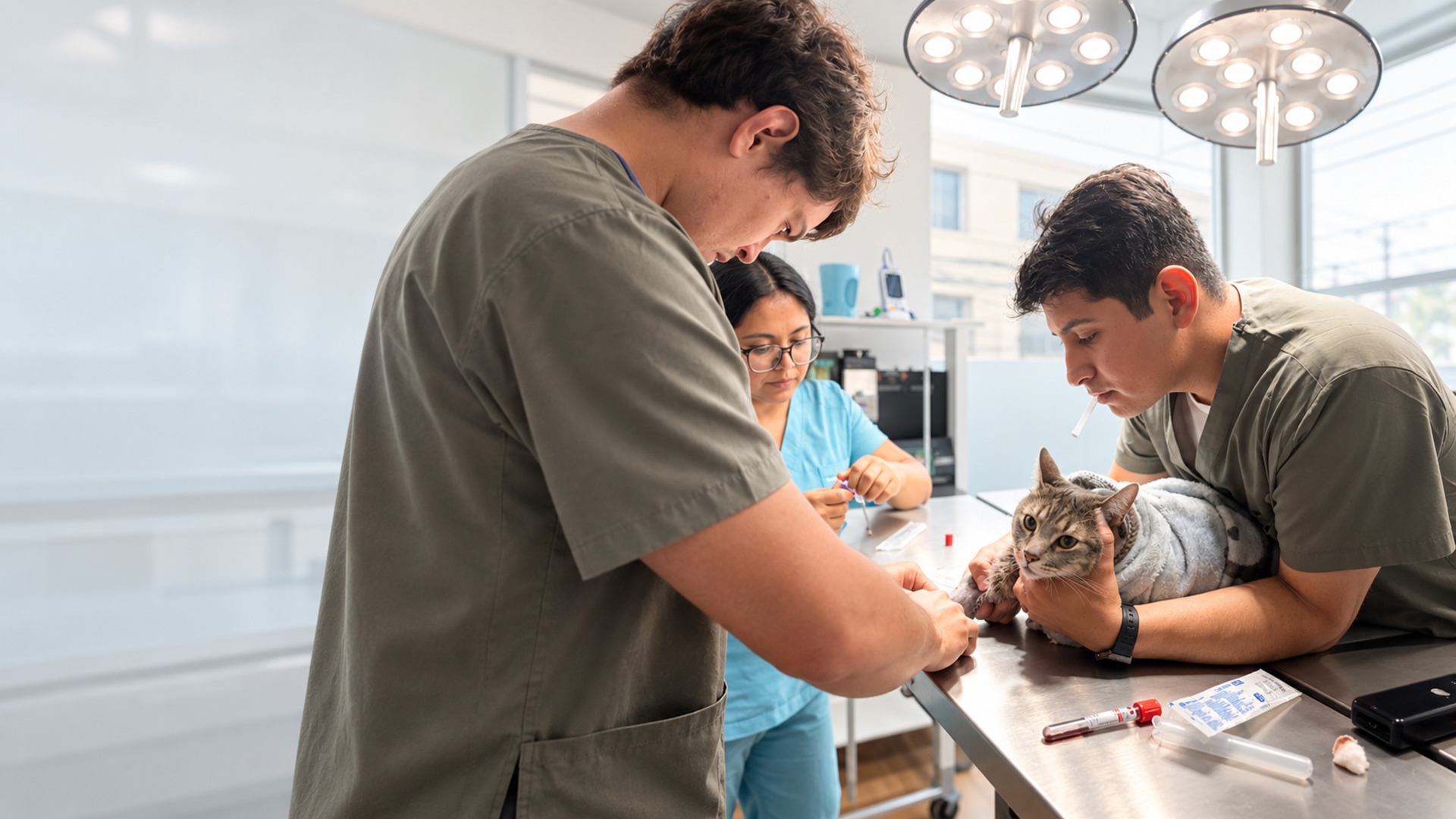 Veterinario atendiendo un gato en Hospital Veterinario Querétaro